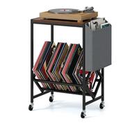 COSTWAY Support de Stockage de Disques Vinyles avec Poche, 4 Roulettes, Cadre en Métal, pour Salle de Musique Salon, Marron