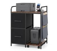 COSTWAY Support d'Imprimante 2 en 1 avec Support Mobile pour Destructeur | Meuble Imprimante avec Station de Charge, 2 Tiroirs en Tissu, 2 Pochettes, Roulettes, Cadre en Métal, 62 x 45 x 78 cm