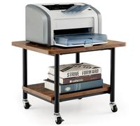 COSTWAY Support d'Imprimante à 2 Niveaux, Meuble Imprimante avec 4 Roues (2 verrouillables) et Étagère de Rangement pour Dossier, Organisateur de Stockage pour Chambre, Salon, Bureau (Marron Rustique)