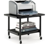 COSTWAY Support d'imprimante avec espace de rangement, table d'imprimante sous le bureau avec 4 roues et mécanisme de verrouillage, étagère d'appoint à 2 niveaux Noir