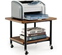 COSTWAY Support d'imprimante avec espace de rangement, table d'imprimante sous le bureau avec 4 roulettes et mécanisme de verrouillage, étagère d'appoint à 2 niveaux Marron