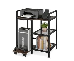 COSTWAY Support d'Imprimante avec Station de Charge, Table d'Imprimante à 3 Niveaux avec Étagères de Rangement, Support Mobile avec roulettes Verrouillables, pour Bureau, Chambre (Marron Rustique)