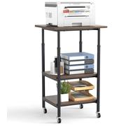 COSTWAY Support d'Imprimante Réglable en Hauteur, Chariot d'Imprimante à 3 Niveaux avec Étagères de Rangement et Roues Verrouillables, Meuble Mobile pour Imprimante 3D, Scanner, Fax (Marron Rustique)