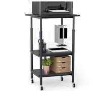 COSTWAY Support d'Imprimante Réglable en Hauteur, Chariot d'Imprimante à 3 Niveaux avec Étagères de Rangement et Roues Verrouillables, Meuble Mobile pour Imprimante 3D, Scanner, Fax (Noir)