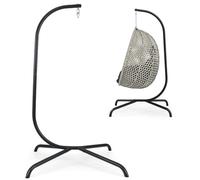 COSTWAY Support Hamac en Métal 1 Place, Pied Hamac Exterieur Interieur en C, Crochet à Ressort, Rotation à 360°, Charge 180 KG, Base en Forme de S, pour Salon Jardin Terrasse, 106 x 105 x 197 cm