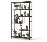 COSTWAY Support pour Plantes à 6 Niveaux, Bibliothèque Haute avec Filet en Métal, Organisateur de Rangement d'Intérieur, pour Salon Terrasse, 100 x 30 x 180 cm (Brun Rustique)