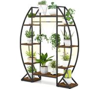 COSTWAY Support pour plantes avec lampes de croissance, étagère pour plantes à 10 étages, support pour fleurs, escalier pour fleurs, étagère pour fleurs, 127x30x160cm, brun