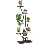 COSTWAY Support pour plantes avec lampes de croissance, étagère pour plantes à 8 étages, support pour fleurs, escalier pour fleurs en métal et bois, étagère pour fleurs 67x30x156 cm Intérieur