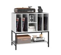COSTWAY Support Tourne-Disque avec Prise, Étagères, 6 Compartiments, CD/Album/Disque pour Salon, Chambre, 80x45x79,5cm Blanc