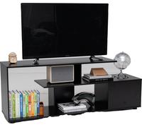 COSTWAY Support TV pour téléviseurs jusqu'à 55 pouces, table de console média asymétrique à 3 niveaux avec étagères & armoire avec 5 pieds de support Noir