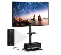 COSTWAY Support TV sur Pied avec Prise, Pied TV Universel pour 32-70 Pouces Jusqu'à 50 Kg, Angle Inclinable, Hauteur Réglable, Tablette AV Réglable, VESA Max. 600 x 400 mm, Noir