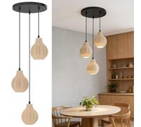 COSTWAY Suspension Luminaire en Rotin à 3 Lumières, Lustre Tissé à la Main, Hauteur Réglable, 3 Culots d'Ampoule E27, Lustre Style Bohème, Suspension Luminaire pour Salon Chambre Cuisine