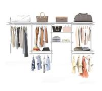 COSTWAY Système de Rangement de Placard à Fil Métallique 250 cm, Penderie Murale Extensible pour Placard 122-244 cm, 5 Tringles Murale, 7 Étagères Modulaires, Ajustement Horizontal Vertical (Blanc)