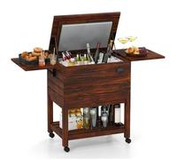 Costway Table À Glacière 51l Roulette En Bois De Sapin Et Cyprès Cool Bar Plateau Relevable Isothermique Pour Bière,Vin,Cocktails Multicolore