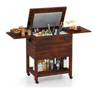 COSTWAY Table à Glacière 51L Roulette en Bois de Sapin et Cyprès COOL BAR Plateau Relevable Isothermique pour Bière,Vin,Cocktails