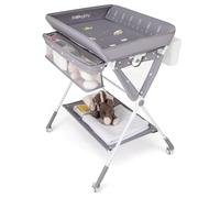 COSTWAY Table à langer pliable 3 en 1, Commode à langer avec roulettes, Station à langer avec poubelle & panier de rangement, Matelas à langer jusqu'à 11 kg, Gris