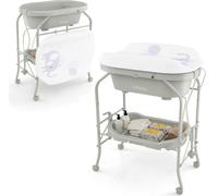 COSTWAY Table à langer pliable 4 en 1 avec baignoire, table à langer portable avec matelas à langer, station de change mobile avec roues universelles pour bébé de 0 à 12 mois, peut supporter jusqu'à 3