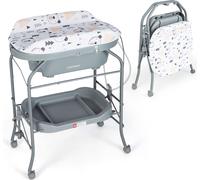 COSTWAY Table à langer pour bébé avec baignoire, table à langer portable avec matelas en PVC, baignoire, compartiment de rangement, station de change pliable avec 4 roues universelles pour nouveau-nés