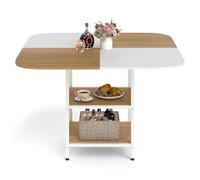 COSTWAY Table à Manger 120 CM pour 6 Personnes, Table de Cuisine Carrée avec Étagère 2 Niveaux, Plateau Multicolore,Patins Réglables, Console en Bois pour Salon, Salle à Manger, Cuisine