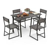 COSTWAY Table à Manger avec 4 Chaises, Ensemble Table et 4 Chaises, Cadre en Métal Noir, Table Cuisine Rectangulaire 110x70cm avec Étagère pour Salle à Manger, Cuisine, Salon (Gris)