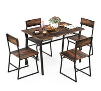 COSTWAY Table à Manger avec 4 Chaises, Ensemble Table et 4 Chaises, Cadre en Métal Noir, Table Cuisine Rectangulaire 110x70cm avec Étagère pour Salle à Manger, Cuisine, Salon (Marron Rustique)
