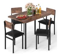COSTWAY Table a Manger avec 4 Chaises, Ensemble Table et 4 Chaises pour 4 Personnes, Cadre en Métal, Tabourets Rembourrées en Simili Cuir, Industriel, pour Cuisine, Salon, Petits Espaces