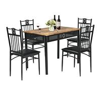 COSTWAY Table à Manger avec 4 Chaises, Ensemble Table et 4 Chaises Rembourrées, Cadre en Métal, Table Cuisine Rectangulaire 107x70cm pour Salle à Manger, Cuisine, Salon (Marron)