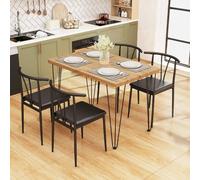 COSTWAY Table a Manger Bois avec 4 Chaises, Ensemble Table et 4 Chaise avec Assise Rembourrée en Simili Cuir, Pieds Design V Industriel, Dossier Incurvé en Y, pour Cuisine, Salon, Restaurant