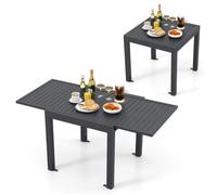 COSTWAY Table à Manger de Jardin Extensible en Aluminium de 80 à 160 cm pour 4-6 Personnes, Plateau à Lattes, pour Cour Patio