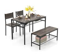 COSTWAY Table avec 2 Chaise Encastrable, Table Cuisine avec Banc, Table à Manger 4 Personnes avec Étagère, Cadre en Métal, pour Salle à Manger, Restaurant, Café, Cuisine(Gris)