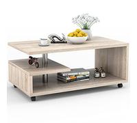 COSTWAY Table Basse à 3 Niveaux, Table Basse de Salon avec 4 roulettes et Étagère de Rangement, pour Salon, Bureau, Chambre, 105 x 60 x 46 cm (Naturel)