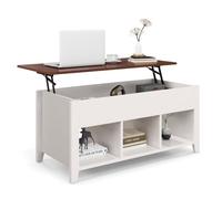 CostwayTable Basse avec Plateau Relevable 3 Compartiments Ouverts pour Rangement Polyvalents pour Salon Bureau Blanc