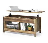 CostwayTable Basse avec Plateau Relevable avec Espace de Rangement Caché et Etagère Inférieur 109 x 47,5 x 50-63 cm Chêne