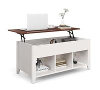 COSTWAY Table Basse avec Plateau Relevable, Rangement Caché, 3 Compartiments Ouverts pour Rangement de Livres,Revues,Magazines,Meuble Polyvalents pour Salon, Bureau (Blanc)