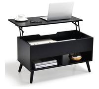 CostwayTable Basse Relevable avec 2 Compartiments et Rangement Caché Table Basse Salon à Pieds en Bois de Pin avec Levage Pneumatique Noir