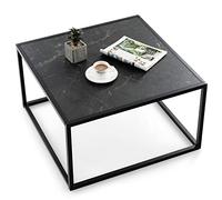 COSTWAY Table Basse Carrée, Meubles de Salon d'Appoint Faux Marbre, 70 x 70 x 40cm, Cadre Métal, Structure Simplifier, Facile à Installer (Noir)
