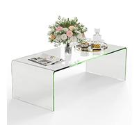 COSTWAY Table Basse/ d’Appoint en Verre Trempé Rectangulaire Forme de U avec Bords Arrondis Lisses, Table Basse Transparente Simple & Moderne pour Salon, Bureau, Hôtel