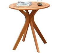 COSTWAY Table Basse de Jardin en Eucalyptus - Plateau à Lattes, Base en Croix, Charge 50KG - Table d‘Extérieure Ronde en Bois