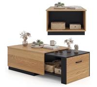 COSTWAY Table Basse Extensible 80-118cm, Aspect Bois Noir | Compartiment Latéral Coulissant, Table de Salon Rectangulaire Charge 140kg