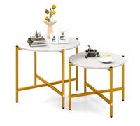 COSTWAY Table Basse Gigogne Ronde, Petite Table Basse Marbre, Cadre en Métal, Tables d'Appoint pour Salon, Chambre, Bureau, Balcon
