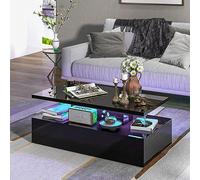 COSTWAY Table Basse Laqué Brillant, Table Basse Salon Laque 20 Lumières Réglables AVCE Télécommande, 19 Modes Dynamiques, 8 Luminosité, Rectangulaire(Noir)
