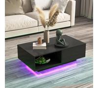 COSTWAY Table Basse Laquée LED 20 Couleurs, Table Basse Lumineuse avec Grand Tiroir et Compartiment, 5 Lumiosités Télécommandées, Table Salon Moderne pour Salon, Bureau, Salle, 95 x 55 x 31 cm (Noir)