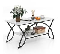 COSTWAY Table Basse Marbre à 2 Niveaux, Table Basse Salon Rectangulaire, Cadre en Métal Noir, 2 Plateaux Design Marbre Blanc, Style Moderne, 100 x 50 x 45 cm(Marbre Noir)