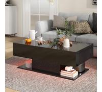 COSTWAY Table Basse Noire Laquée à Tiroirs 20 Lumières, 22 Modes Dynamiques, Télécommande, Compartiment Caché, Base Épaissie, Fini Brillant (Noir)