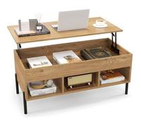 Costway Table Basse Plateau Relevable Avec 3 Compartiments Et Rangement Caché Table De Salon À Pied En Métal Avec Levage Pneumatique Blanc