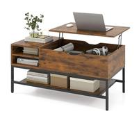 COSTWAY Table Basse Plateau Relevable, Table Salon Relevable avec Rangement Caché, Compartiments Ouverts, Mécanisme de Levage, Cadre en Métal, pour Salon, 99,5 x 49,5 x 47,5 cm (Marron Rustique)