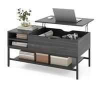 COSTWAY Table Basse Plateau Relevable, Table Salon Relevable avec Rangement Caché, Compartiments Ouverts, Mécanisme de Levage, Cadre en Métal, pour Salon, 99,5 x 49,5 x 47,5 cm (Gris)