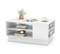 COSTWAY Table Basse Rectangulaire Moderne, Table de Salon avec 2 Étagères, Base Épaissie, Blanc, 86 x 56 x 41 cm