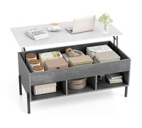 COSTWAY Table Basse Relevable avec 3 Compartiments et Rangement Caché, Table Basse Salon à Pieds en Métal avec Levage Pneumatique, pour Salon, Bureau, Chambre, 100 x 50 x 45 cm (Gris)