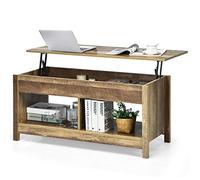 COSTWAY Table Basse Relevable en Bois Surélevée avec Compartiment Caché et 2 Étagères Inférieures, 109 x 47,5 x 50 cm, Style Moderne, pour Salon, Bureau, Chambre, Salle d'Étude (Chêne)